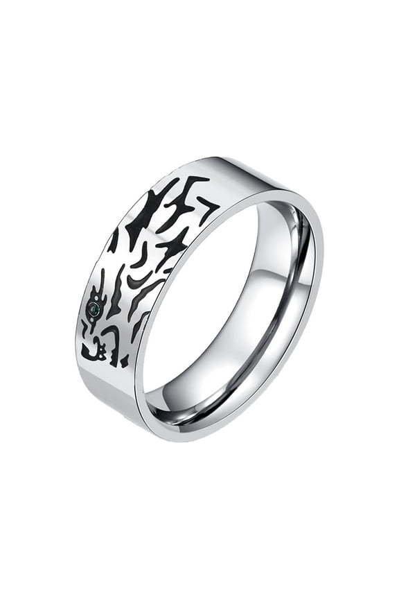 Wolf Rings for Men Tiger Stainless Steel 8mm Silver Gothic Cool Punk Statement Personalized Animal Band Unique Simple Jewelry Wolf Size 7