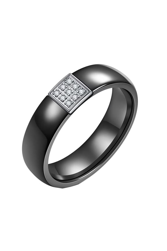 Women 6mm Ceramic Ring With Cubic Zirconia Polished Wedding Band For Couple Fit Anniversary Black Size 6