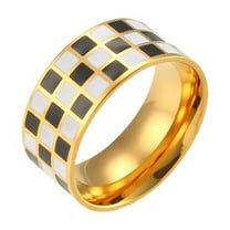 PAURO Women 8MM Stainless Steel Checkerboard Rings Black White Chessboard Couple Statement Band Gold Plated Black White Size 7
