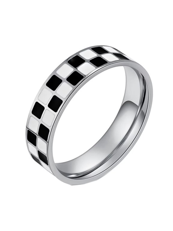 Women 8MM Stainless Steel Checkerboard Rings Black White Chessboard Couple Statement Band Gold Plated Green Pink Size 6