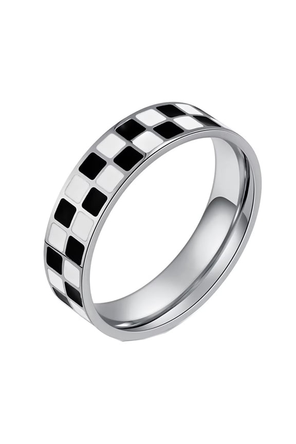 Women 8MM Stainless Steel Checkerboard Rings Black White Chessboard Couple Statement Band Gold Plated Green Pink Size 8