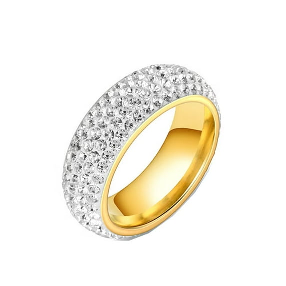 PAURO Women Cubic Zirconia Ring 8mm Curved Eternity Rings Stacking Cz Wedding Bands Gold Plated White Size 13