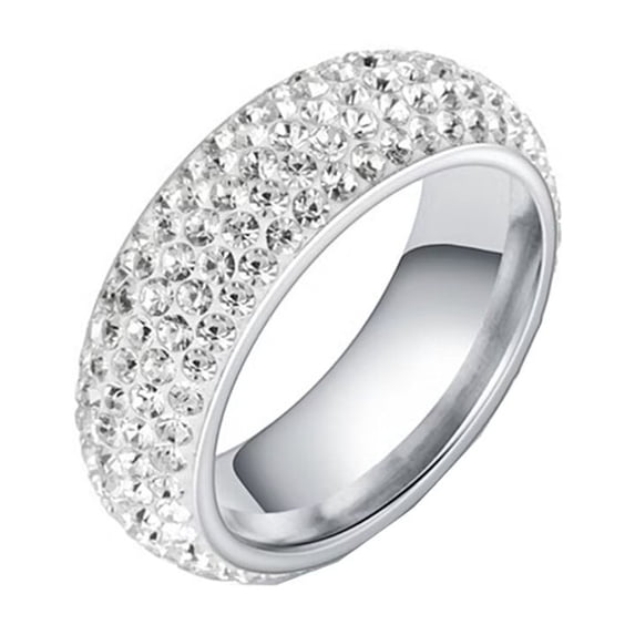 PAURO Women Cubic Zirconia Ring 8mm Curved Eternity Rings Stacking Cz Wedding Bands Silver Plated White Size 11