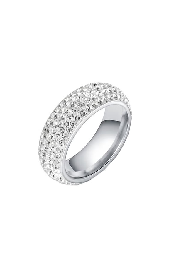 Women Cubic Zirconia Ring 8mm Curved Eternity Rings Stacking Cz Wedding Bands Silver Plated White Size 9