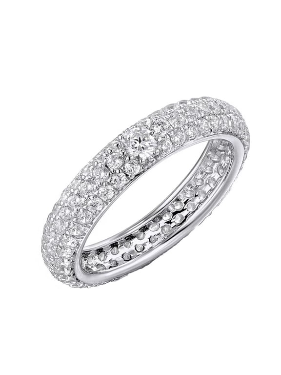 Women Cubic Zirconia Ring Eternity Stackable Rings Wedding Band 3 Rows Diamond Rings Silver Size 10