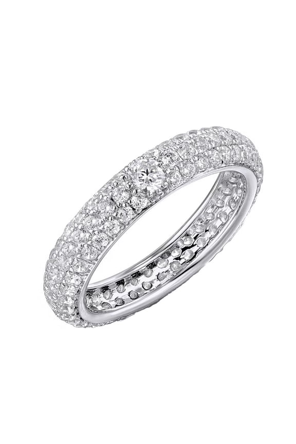 Women Cubic Zirconia Ring Eternity Stackable Rings Wedding Band 3 Rows Diamond Rings Silver Size 6