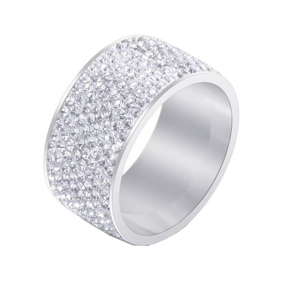 PAURO Women Cubic Zirconia Rings 12mm Width 8 Row Diamond Wedding Band Rings White Size 8
