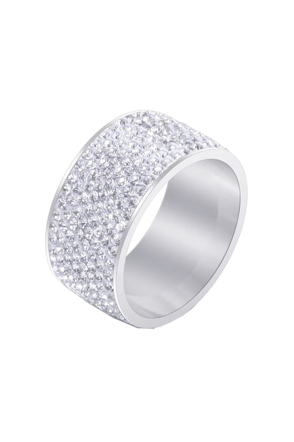 Women Cubic Zirconia Rings 12mm Width 8 Row Diamond Wedding Band Rings White Size 8