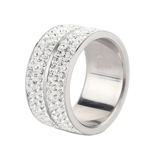 PAURO Women Cubic Zirconia Wide Ring 12mm Double Row Eternity Wedding Band Chunky Rings Silver Size 7