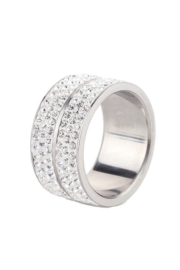 Women Cubic Zirconia Wide Ring 12mm Double Row Eternity Wedding Band Chunky Rings Silver Size 9