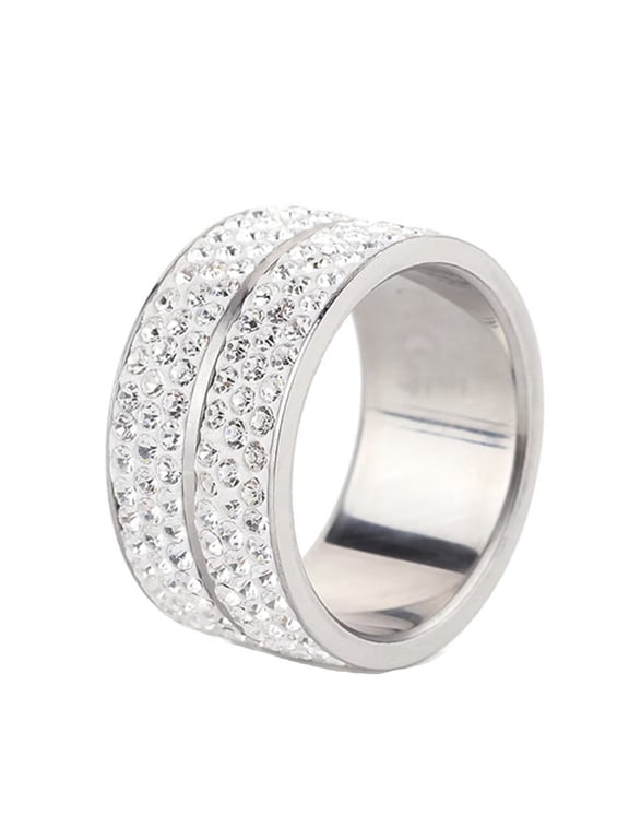 Women Cubic Zirconia Wide Ring 12mm Double Row Eternity Wedding Band Chunky Rings Silver Size 9