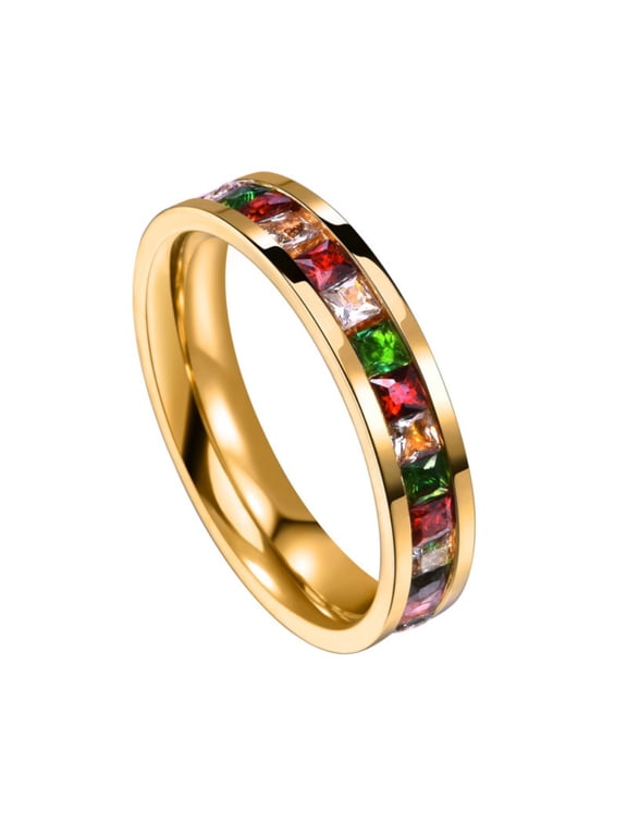 Women Eternity Rings Full Cubic Zirconia Wedding Band Engagement Ring Love Statement Jewelry Gold Plated Rainbow Size 8