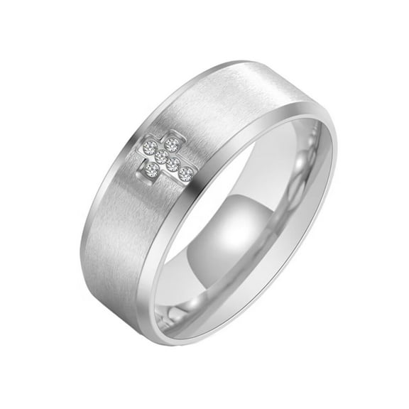 PAURO Women Men 8mm Stainless Steel Ring Cubic Zirconia Christian Cross Religious Wedding Band Statement Anniversary Ring Silver Size 6