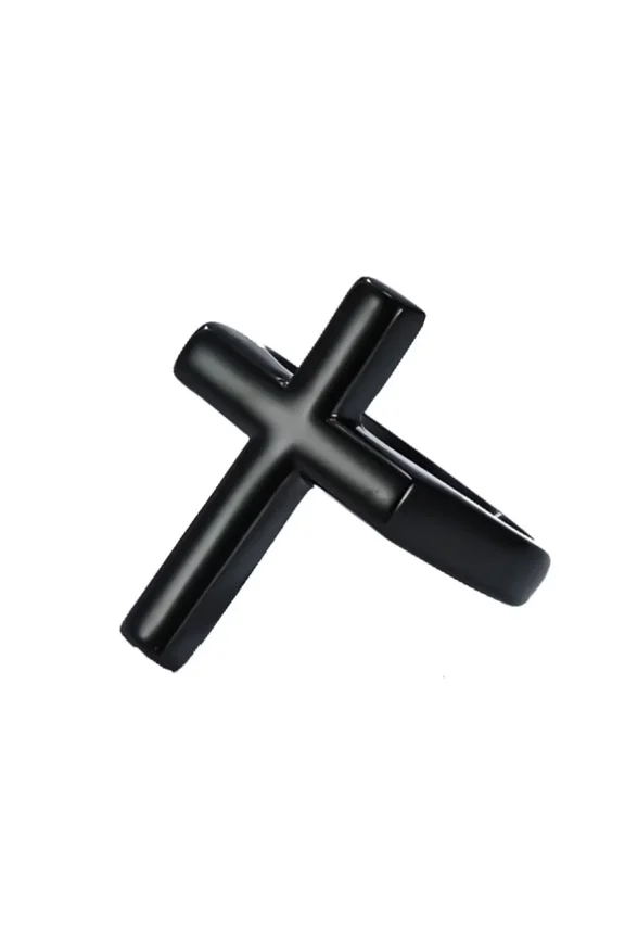 Women Men Stainless Steel Carved Ring Christian Sideways Cross Signet Style Ring Black Size 12