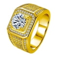 thumbnail image 1 of PAURO Women Men Stainless Steel Gemstone Ring with Cubic Zirconia Wide Eternity Statement Rings Wedding Band Gold Size 9, 1 of 4