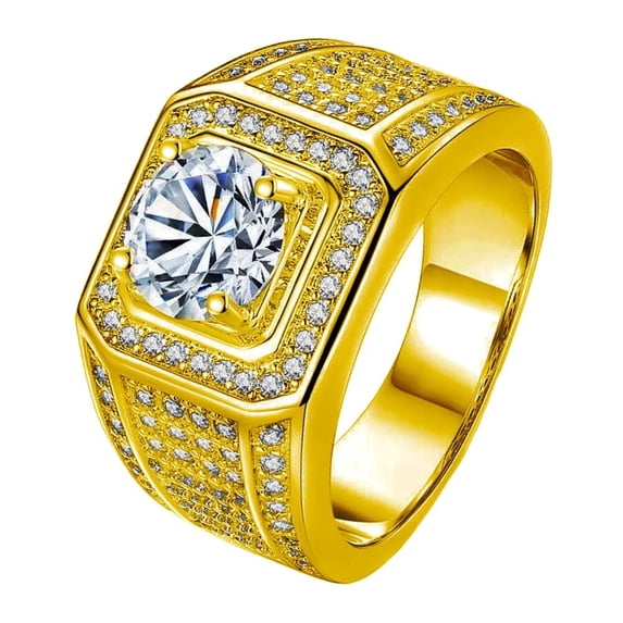 PAURO Women Men Stainless Steel Gemstone Ring with Cubic Zirconia Wide Eternity Statement Rings Wedding Band Gold Size 9