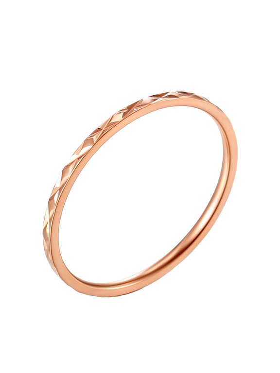 Women Men Stainless Steel Rhombus Multi-faceted Fidget Rings Simple Thin Wedding Band 1mm Pink Plated Size 6