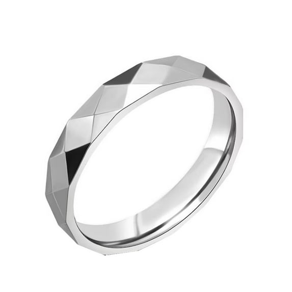 PAURO Women Men Titanium Steel Rings Rhombus Multi-faceted Wedding Band Fidget Rings 4.5mm Silver 5