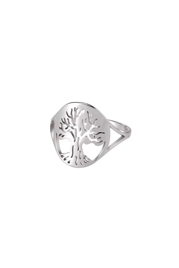 Women Men's Stainless Steel Ring Cut-Out Tree of Life Symbol Statement Rings Jewelry Gift Silver Size 10