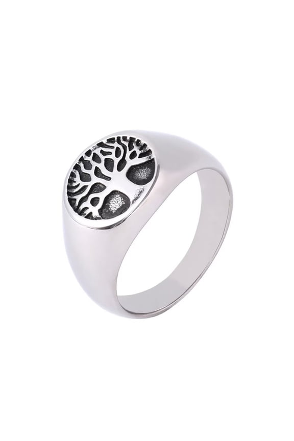 Women Men's Stainless Steel Tree of Life Ring Classic Round Signet Biker Ring Silver Size 9