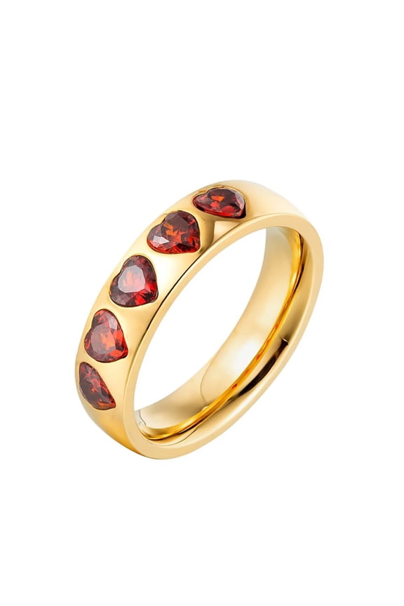Women Stainless Steel Heart Engagement Rings Inlay Red Heart Cubic Zirconia Wedding Anniversary Propose Ring Gold Size 9