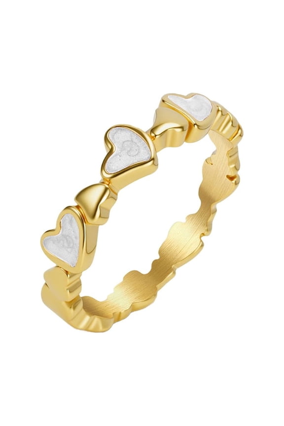 Women Stainless Steel Heart Shaped Ring Classical Enamel Stacking Wedding Band Promise Ring White Size 7