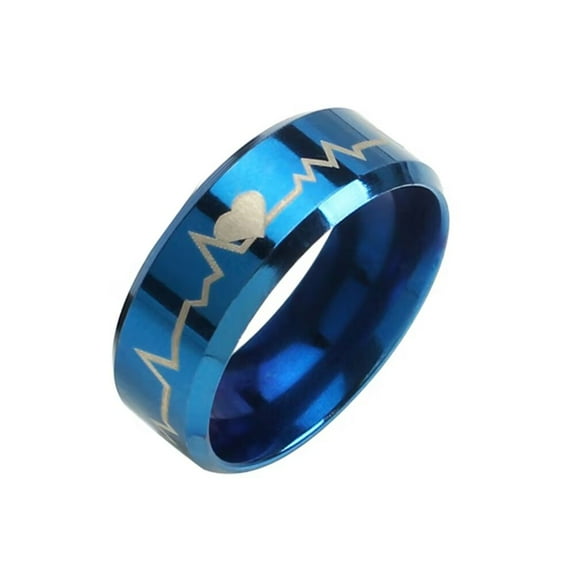 PAURO Women Stainless Steel Heartbeat Rings 8mm Hand in Hand Width Wedding Band Promise Cool Simple Ring Black 7