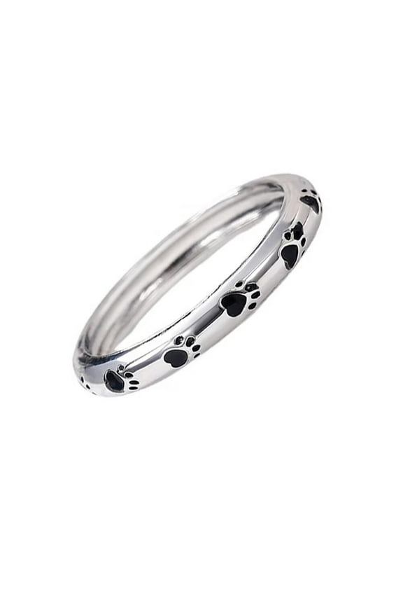 Women Stainless Steel Paw Print Enamel Ring 4mm Puppy Dog Cat Pet Ring for Pet Lovers Silver Size 7
