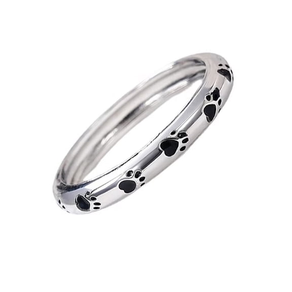 PAURO Women Stainless Steel Paw Print Enamel Ring 4mm Puppy Dog Cat Pet Ring for Pet Lovers Silver Size 9