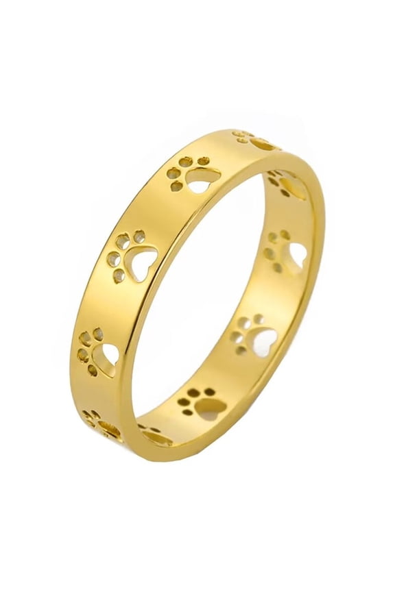 Women Stainless Steel Paw Print Ring Cut-Out Puppy Dog Cat Pet Print Rings for Pet Lovers Gold Size 8