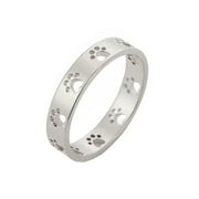 PAURO Women Stainless Steel Paw Print Ring Cut-Out Puppy Dog Cat Pet Print Rings for Pet Lovers Silver Size 7