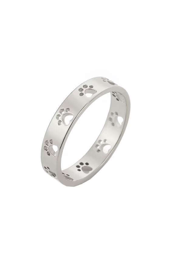 Women Stainless Steel Paw Print Ring Cut-Out Puppy Dog Cat Pet Print Rings for Pet Lovers Silver Size 9
