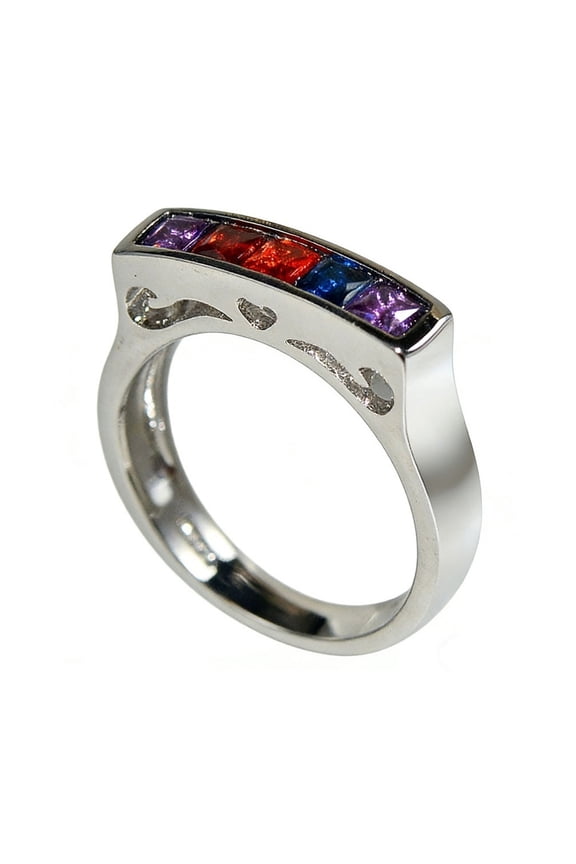 Women Stainless Steel Rainbow Ring Pride Love Cubic Zirconia Stacking Wedding Engagement Band Size 10