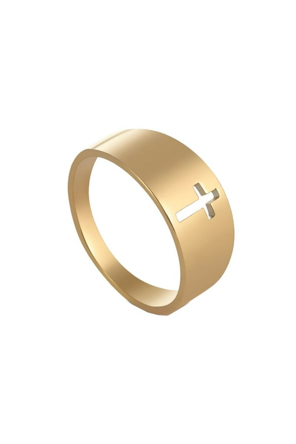 Women Stainless Steel Ring Christian Cross Religious Rings Faith Ring Jewelry Gifts Gold Size 8