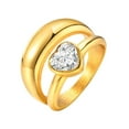 thumbnail image 1 of PAURO Women Stainless Steel Ring Cubic Zirconia Heart Double Layers Wedding Band Gold Size 9, 1 of 4