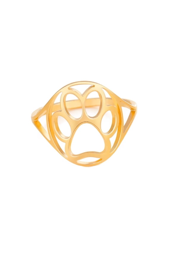 Women Stainless Steel Ring Cut-Out Cute Puppy Dog Cat Paw Print Rings for Pet Lovers Gold Size 11