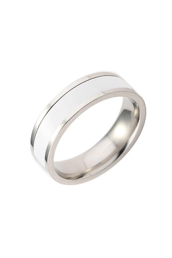 Women Stainless Steel Rings 4mm White Black Enamel Ring Stacking Ring Couple Minimalist Gift Silver Plated White Size 10