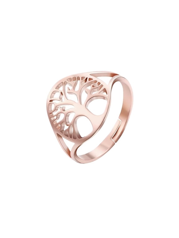 Women Stainless Steel Tree of Life Rings Adjustable Cut-Out Beautiful Family Tree Ring Jewelry Rose