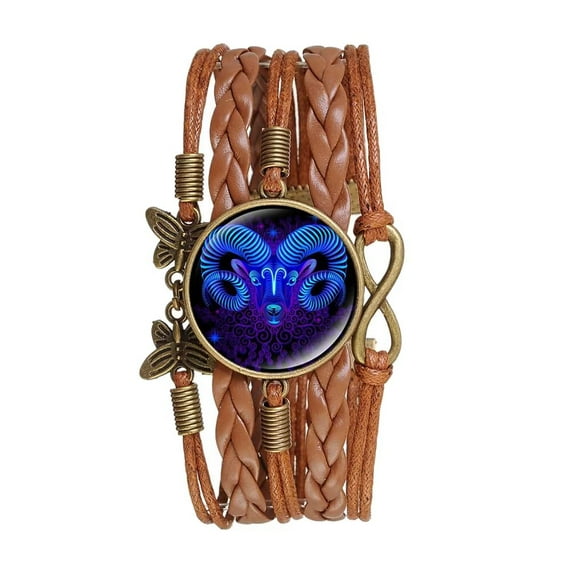 PAURO Women Vintage Zodiac Constellation Bracelets Brown Leather Bracelet Adjustable Handmade Woven Butterfly Braceletfor Constellation Lover Cancer