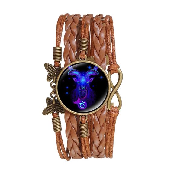 PAURO Women Vintage Zodiac Constellation Bracelets Brown Leather Bracelet Adjustable Handmade Woven Butterfly Braceletfor Constellation Lover Capricom