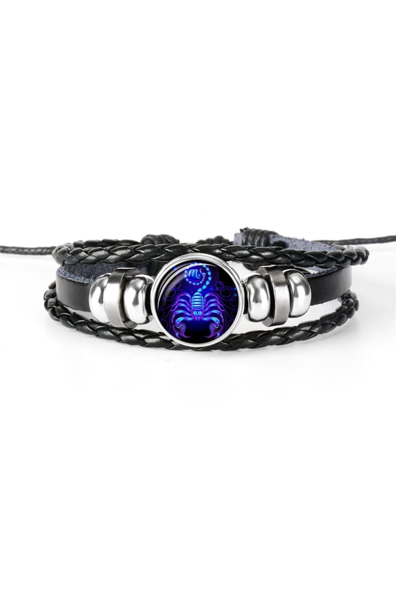 Women Vintage Zodiac Constellation Bracelets Zodiac Guardian Bracelet Black Leather Bracelet Adjustable Handmade Woven Bracelet Birthday Gift Scorpio
