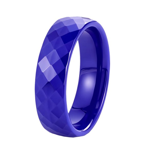 PAURO Women's Ceramic 6mm Faceted Ring Simple Stackable Thin Promise Wedding Band Blue Size 5