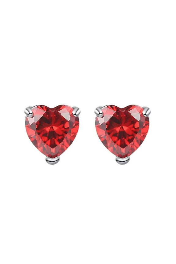 Women's Copper Dainty Heart Cubic Zirconia Stud Earrings Set for Women Red