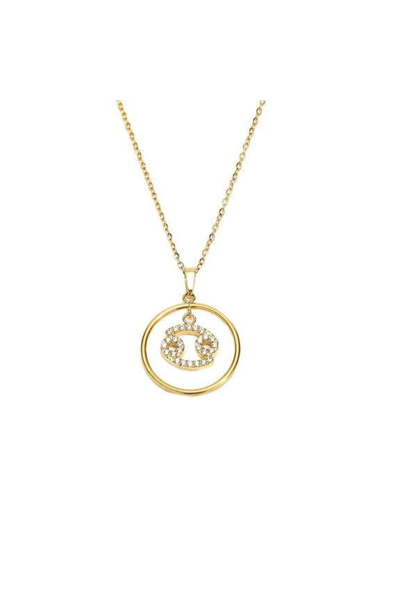 Women's Cubic Zirconia Zodiac Necklaces Stainless Steel Round Constellation Horoscope Pendant Necklace Cancer
