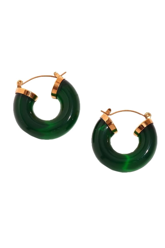 Women's Huggie Hoop Earrings Stainless Steel Gold Plated Acrylic Piercing Earrings Style D