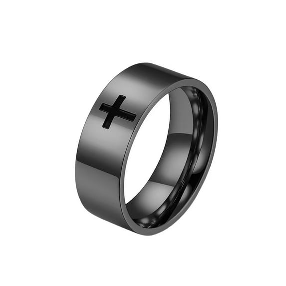 PAURO Women's Men's Stainless Steel 8mm Cross Couple Ring Promise Wedding Band Set Black Size 8