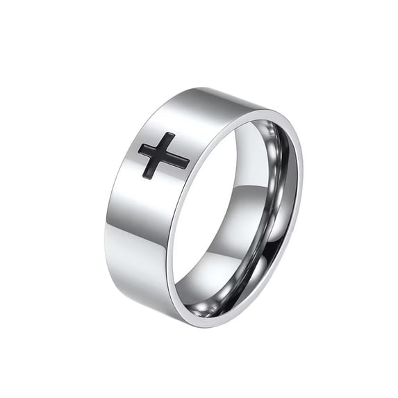 PAURO Women's Men's Stainless Steel 8mm Cross Couple Ring Promise Wedding Band Set Silver Size 12