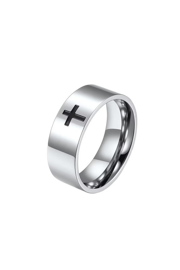 Women's Men's Stainless Steel 8mm Cross Couple Ring Promise Wedding Band Set Silver Size 9