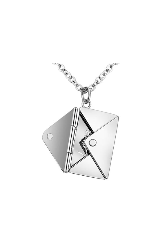 Women's Men's Stainless Steel Creative Envelope Locket Pendant Necklace for Couples Matching Jewelry Silver