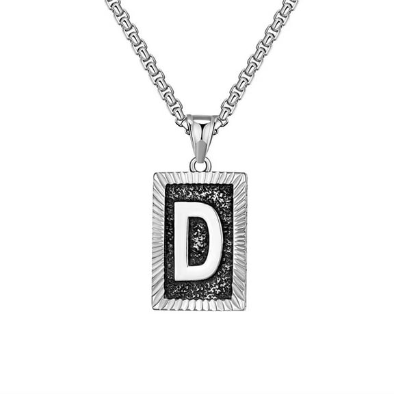 PAURO Women's Men's Stainless Steel Vintage Punk Initial A-Z Square Pendant Letter Necklace D